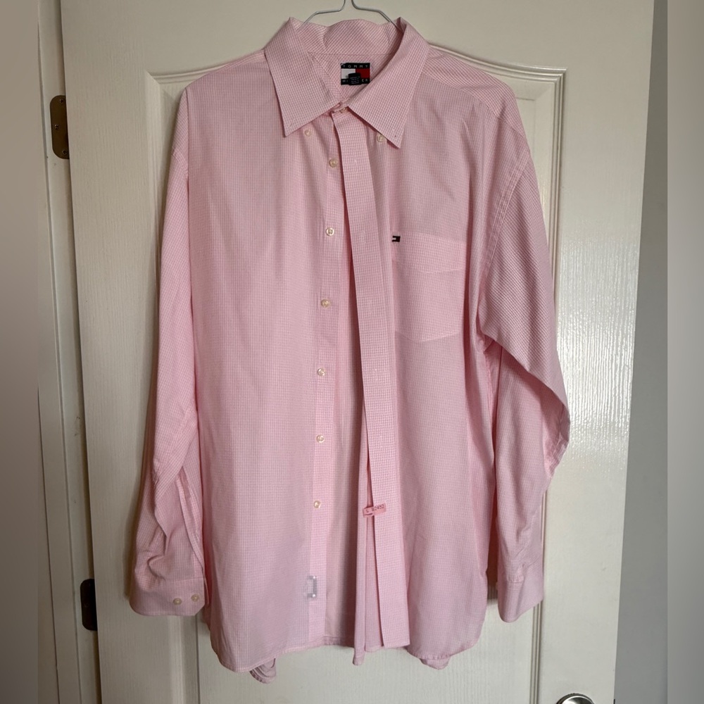 Tommy Hilfiger Men’s Pink Gingham Classic Button Down Long Sleeve Dress Shirt XL